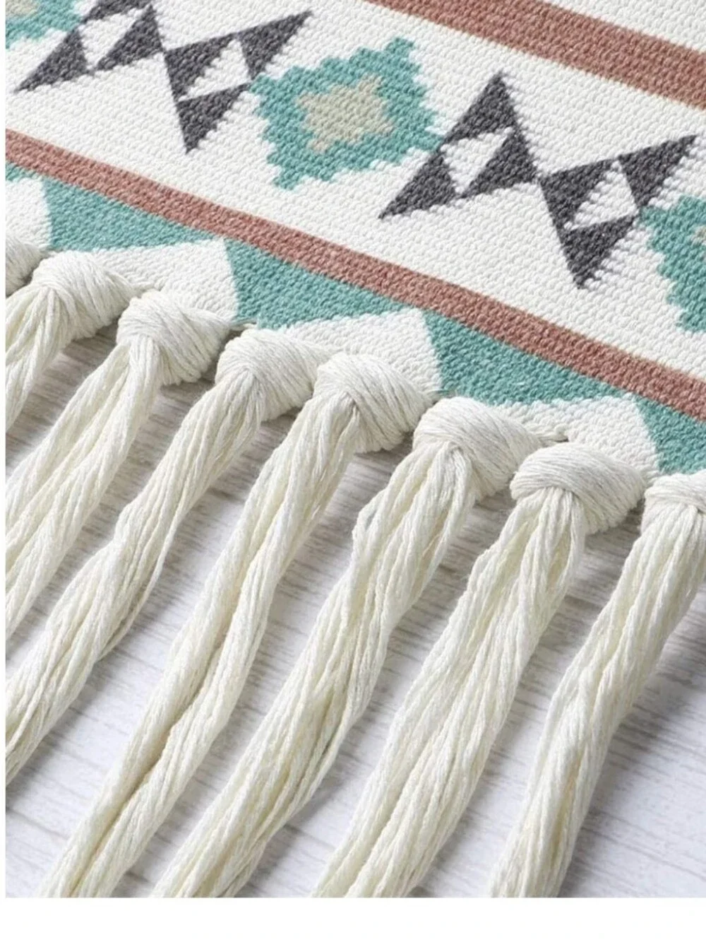 Teal and Cream Boho Geometric Wall Hanging Tapestry  33 X 19.5